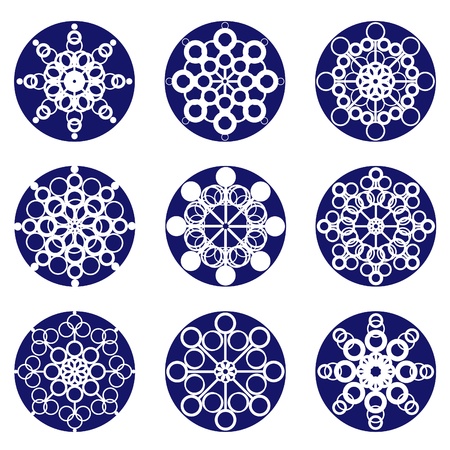 Nine snowflakes, blue on whiteのイラスト素材