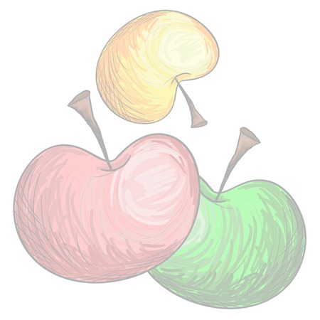 Sketch Three colorful apple Vector illustration Black outline のイラスト素材