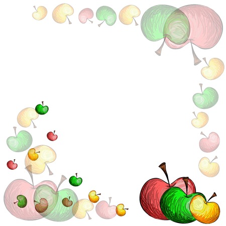 Sketch.Three colorful apple.Vector illustration.Black outline.のイラスト素材