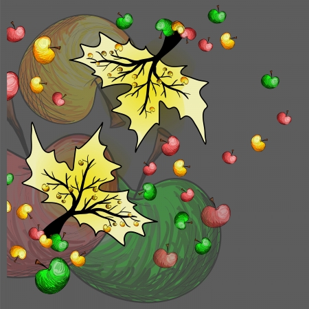Sketch.Three colorful apple.Vector illustration.Black outline.のイラスト素材