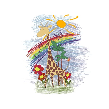 Giraffe cartoon illustration のイラスト素材