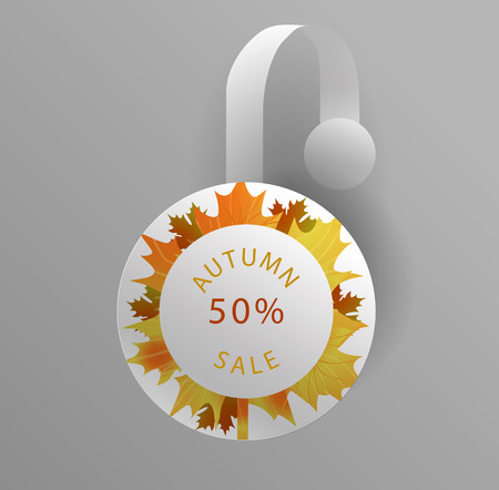 Vector wobbler mockup with transparent strip.Template for your hanging shelf tag design.Autumn sale design for print.Maple Leaves.のイラスト素材