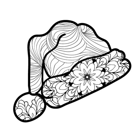 Black vector mono color illustration for Merry Christmas and Happy New Year 2016 print design. Coloring book page design for adults or kids. Vector template.のイラスト素材
