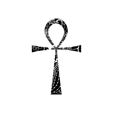 Ankh Symbol. Vector Egyptian Cross isolated on white. Black and whiteのイラスト素材