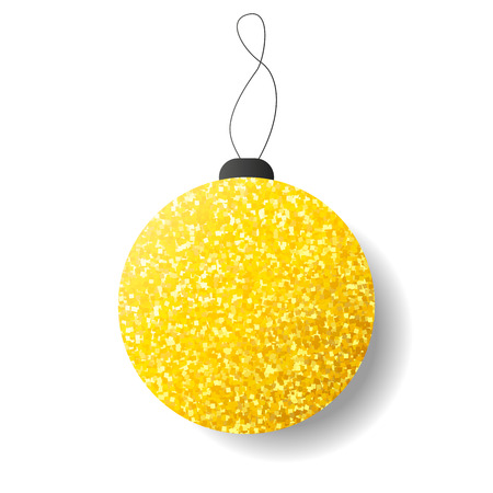 New Year vector ball icon with golden glitter effect. 2016 new year in flat style. Golden xmas ball isolated on whiteのイラスト素材