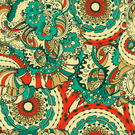 Bohemian style seamless tile.Vector ornament in Doodle style for textile, fabric, fashion design. Doodle Art collection.のイラスト素材
