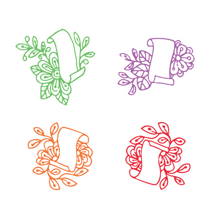 Papyrus roll in doodle style with leaves and flowers. Isolated elements.Vector illustrationのイラスト素材