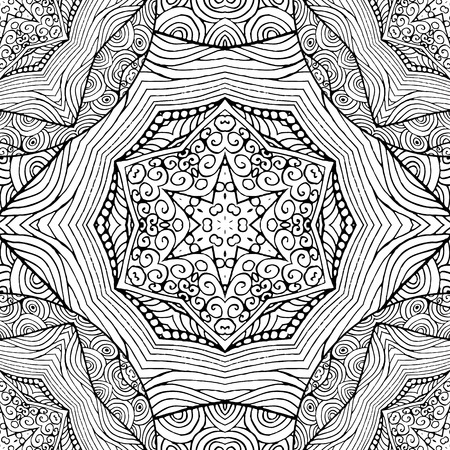 Coloring book page design with pattern. Mandala ethnic ornament. Isolated vector illustration in doodle style. Headwear or neckwear design.のイラスト素材