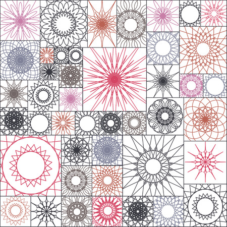 Tile seamless pattern with spirograph. Mandalas in square shape. Wallpaper design, Vector colorful illustration.のイラスト素材