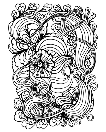Black doodle style ornament for coloring book.Vector illustration for fashion print design.のイラスト素材