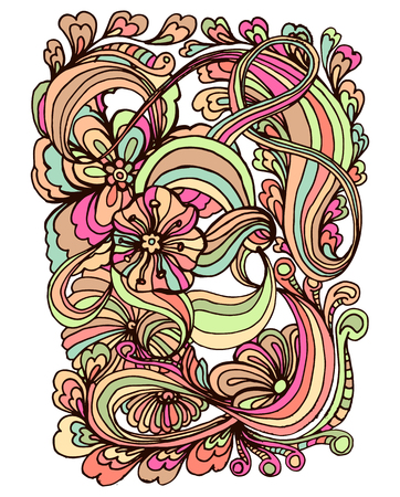 Colored doodle style ornament for coloring book.Vector colorful illustration for fashion print design.のイラスト素材