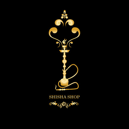 Golden Shisha Hookah Black Silhouette Vector Gold Illustration On Black Tasmeemme Com