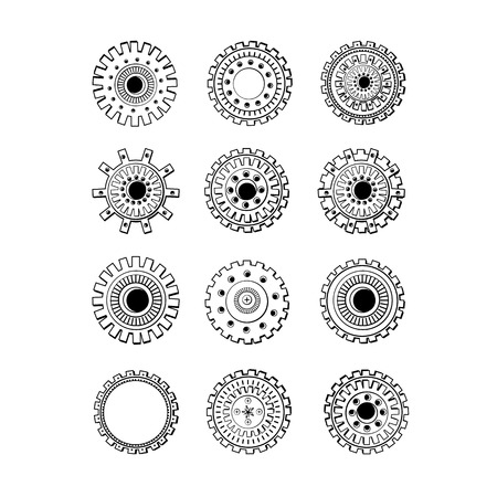 Steampunk gear-wheel round elements. Black color setのイラスト素材