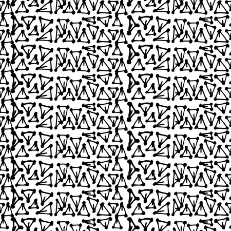 Hand drawn seamless pattern, vector texture for handmade design. Black mono color triangles art.のイラスト素材