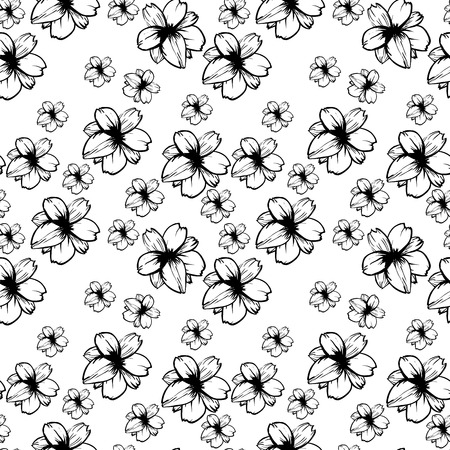 Back and white seamless pattern with cherry flowers. Vector illustrationのイラスト素材