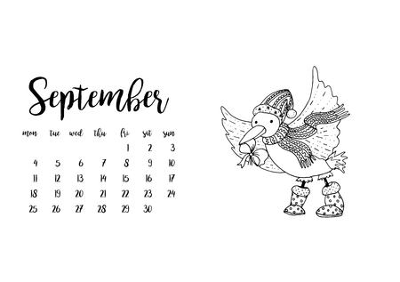 Desk calendar horizontal template 2017 for month September. Week starts Mondayのイラスト素材