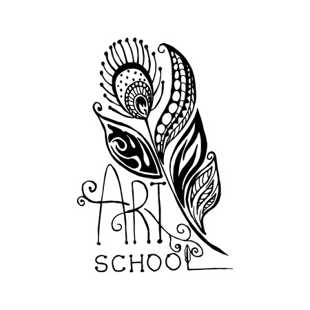 Decorative line art doodle style tribal peacock feather  design for art schoolのイラスト素材