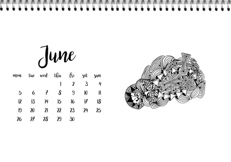 Desk calendar horizontal template 2017 for month June. Week starts Mondayのイラスト素材