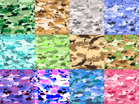 Vector military camouflage patterns set. Hand drawn spots. Can be used for fashion feminine fabric textile design. Seamlessのイラスト素材