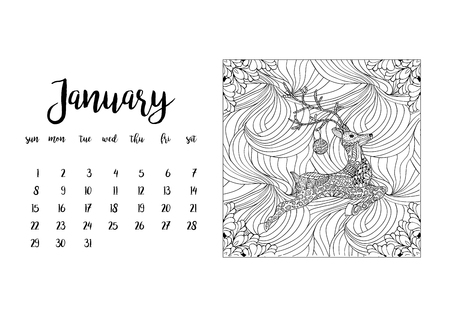 Desk calendar horizontal template 2017 for month January. Week starts Sundayのイラスト素材