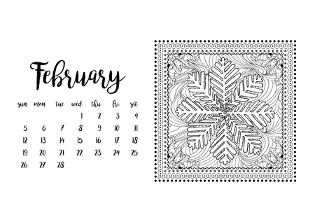 Desk calendar horizontal template 2017 for month February. Week starts Sundayのイラスト素材
