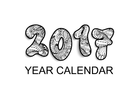 Desk calendar 2017 horizontal cover design with doodle style numbersのイラスト素材