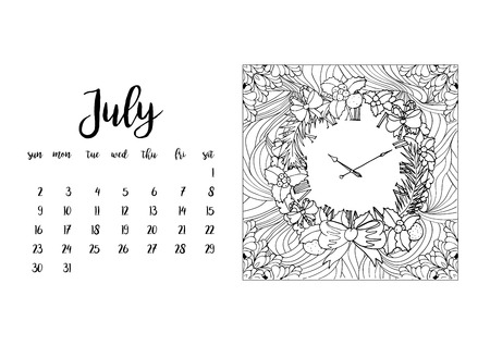 Desk calendar horizontal template 2017 for month July. Week starts Sundayのイラスト素材