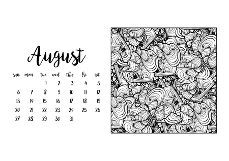 Desk calendar horizontal template 2017 for month August. Week starts Sundayのイラスト素材