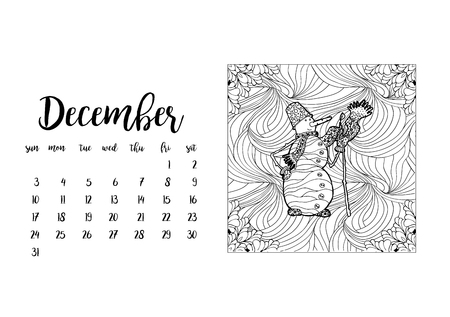 Desk calendar horizontal template 2017 for month December. Week starts Sundayのイラスト素材