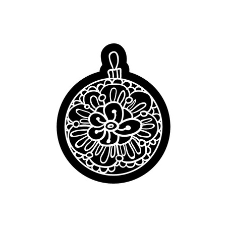 Xmas ball or round toy with ornament. Knockout printing sticker,isolated clipart. Vector illustrationのイラスト素材