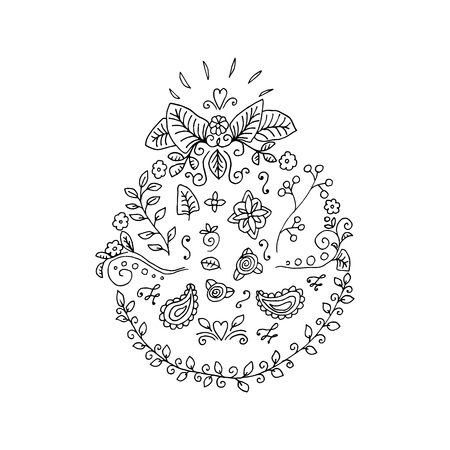 Black outline flourishes and decorative ornaments for design. Hand drawn isolated elements. Vector illustrationのイラスト素材