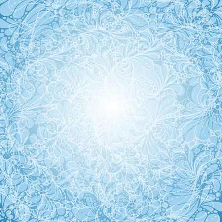 Fairy blue background with boho ornament or doodle pattern. Blue and withe illustration with space for text. Vector advertising banner for winter holiday saleのイラスト素材