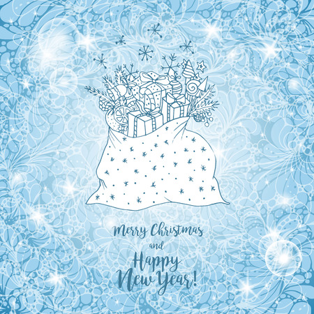 Greeting card with xmas gifts for Merry Christmas and Happy New Year 2017 print design. Vector template.のイラスト素材
