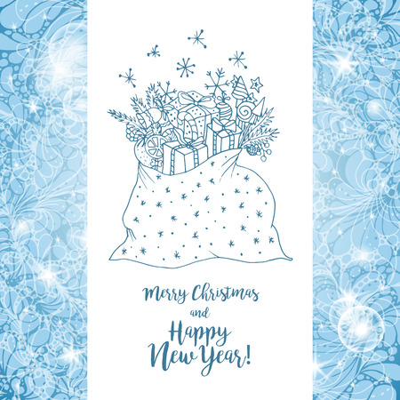 Greeting card with xmas gifts for Merry Christmas and Happy New Year 2017 print design. Vector template.のイラスト素材