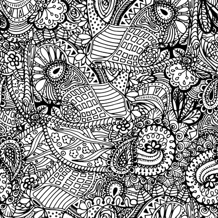 Coloring book page design with seamless pattern. Mandala ethnic ornament. Isolated vector illustration style.のイラスト素材