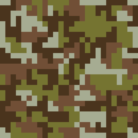 Pixel camo seamless pattern. Brown forest camouflage. Vector fabric textile print designのイラスト素材