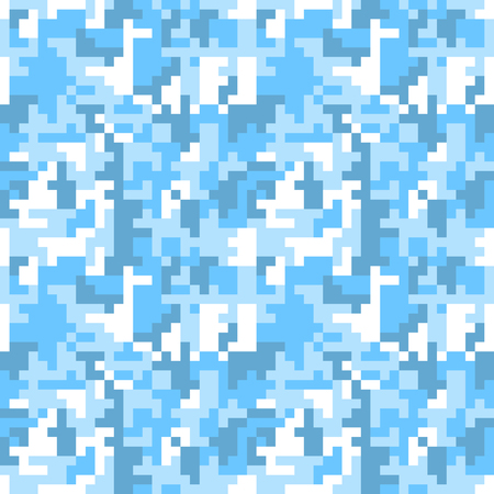 Pixel camo seamless pattern. Fashion blue trendy camouflage for game industry. Vector fabric textile print design.のイラスト素材