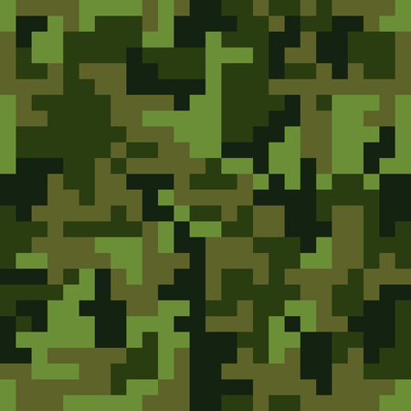 Pixel camo seamless pattern. Green forest camouflage. Vector fabric textile print designのイラスト素材