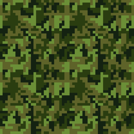 Pixel camo seamless pattern. Green forest camouflage. Vector fabric textile print designのイラスト素材