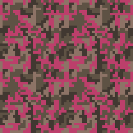 Pixel camo seamless pattern. Fashion pink trendy camouflage for game industry. Vector fabric textile print design. Femimine styleのイラスト素材