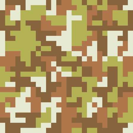 Pixel camo seamless pattern. Brown forest camouflage. Vector fabric textile print designのイラスト素材