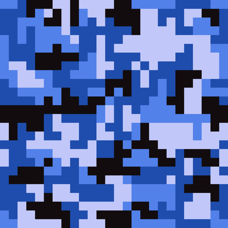 Pixel camo seamless pattern. Fashion blue trendy camouflage for game industry. Vector fabric textile print design.のイラスト素材