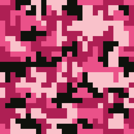 Pixel camo seamless pattern. Fashion pink trendy camouflage for game industry. Vector fabric textile print design. Femimine styleのイラスト素材