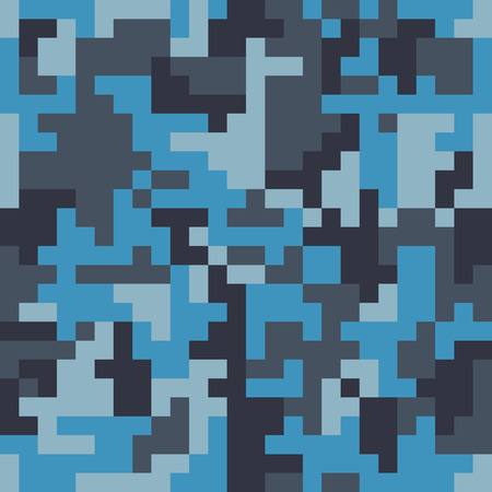 Pixel camo seamless pattern. Fashion blue trendy camouflage for game industry. Vector fabric textile print design.のイラスト素材