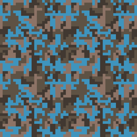 Pixel camo seamless pattern. Fashion blue trendy camouflage for game industry. Vector fabric textile print design.のイラスト素材