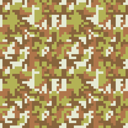Pixel camo seamless pattern. Brown forest camouflage. Vector fabric textile print designのイラスト素材