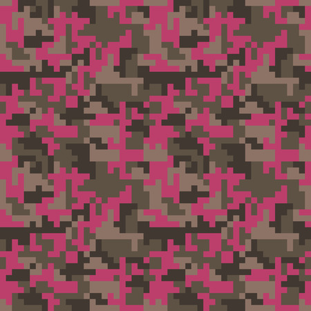 Pixel camo seamless pattern. Fashion pink trendy camouflage for game industry. Vector fabric textile print design. Femimine styleのイラスト素材