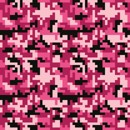 Pixel camo seamless pattern. Fashion pink trendy camouflage for game industry. Vector fabric textile print design. Femimine styleのイラスト素材
