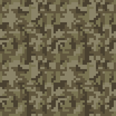 Pixel camo seamless pattern. Brown desert or jungle camouflage. Vector fabric textile print designのイラスト素材
