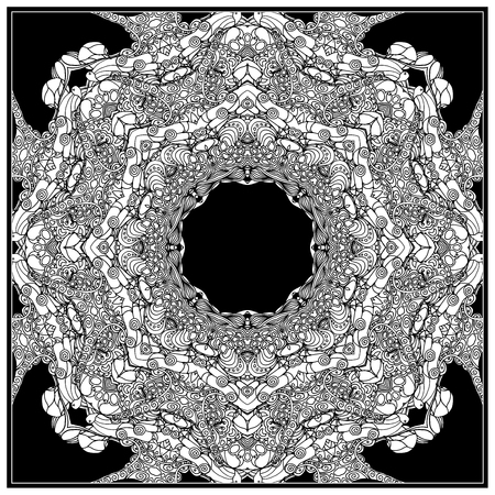Black vector mono color illustration. Adult Coloring book page design, for adults. Vector template. Ornamental border and frameのイラスト素材